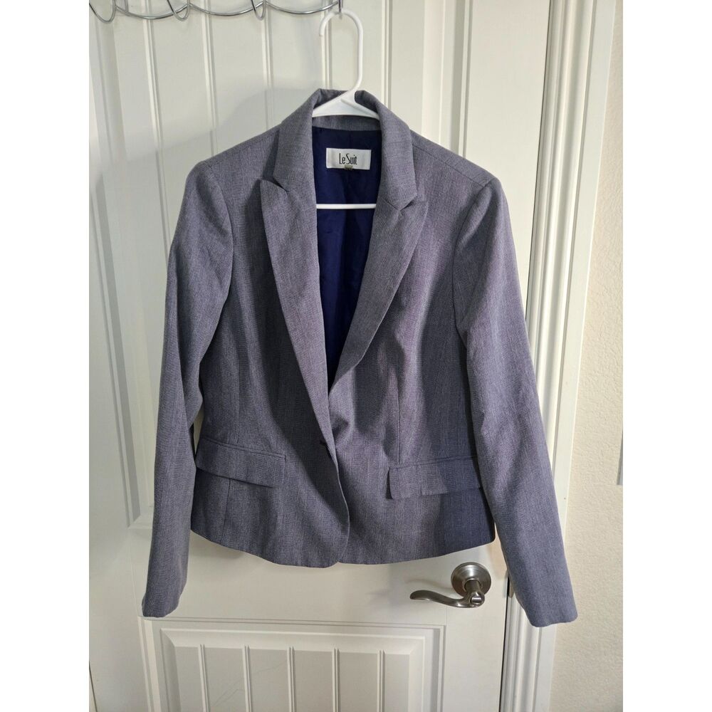 Le Suit Women’s Size 10 Gray Plaid Blazer One Button Career Business Jacket